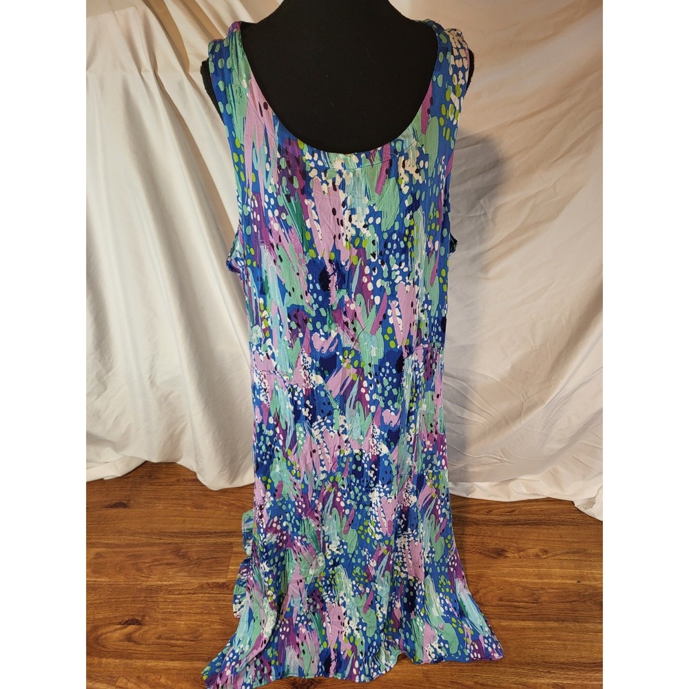 Water Lily 100%‎ Rayon Size 2X Handkerchief Hem Maxi Watercolor Print